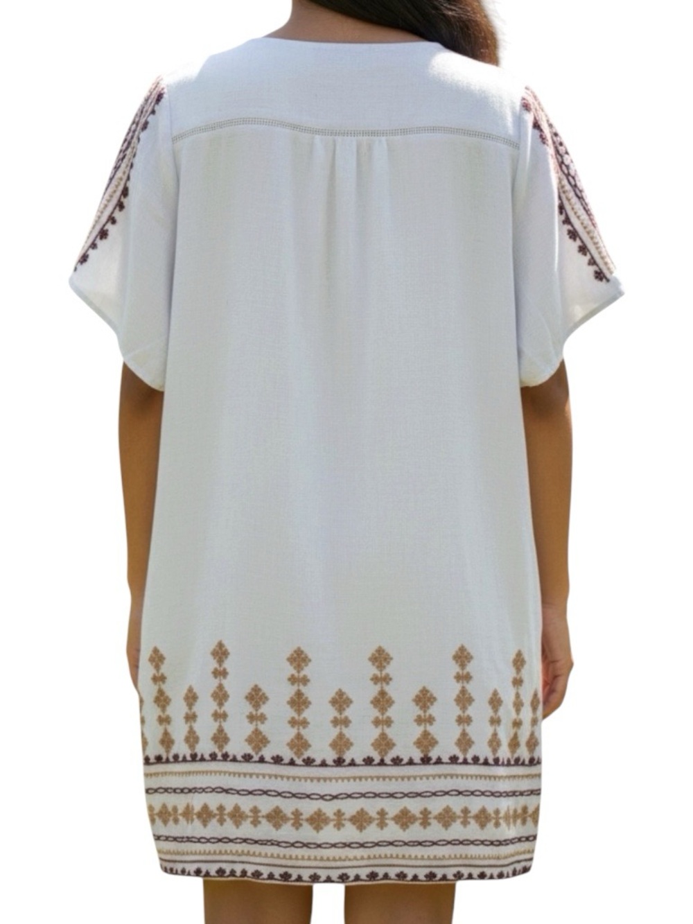 THML Boho Linen Blend Tassel Tie Cream Embroidered Mini Shirt Dress - Picture 2 of 9